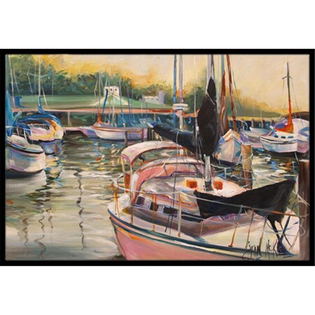 Carolines Treasures Black Sails Sailboat Indoor and Outdoor Mat- 18 x 27 in. JMK1032MAT